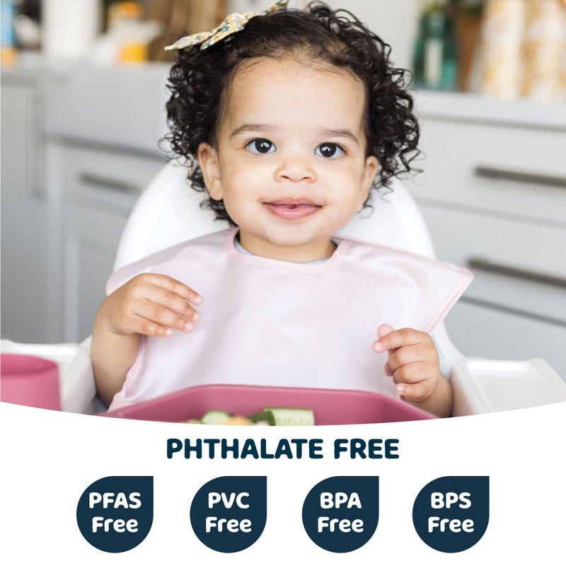 Tiny Twinkle Mess Proof Baby Bibs for Eating - Waterproof, Wipeable Toddler Bibs with Pocket - Baby Food Bibs for Girls & Boys(3 Pack,Blush, Burgundy) - Image 2